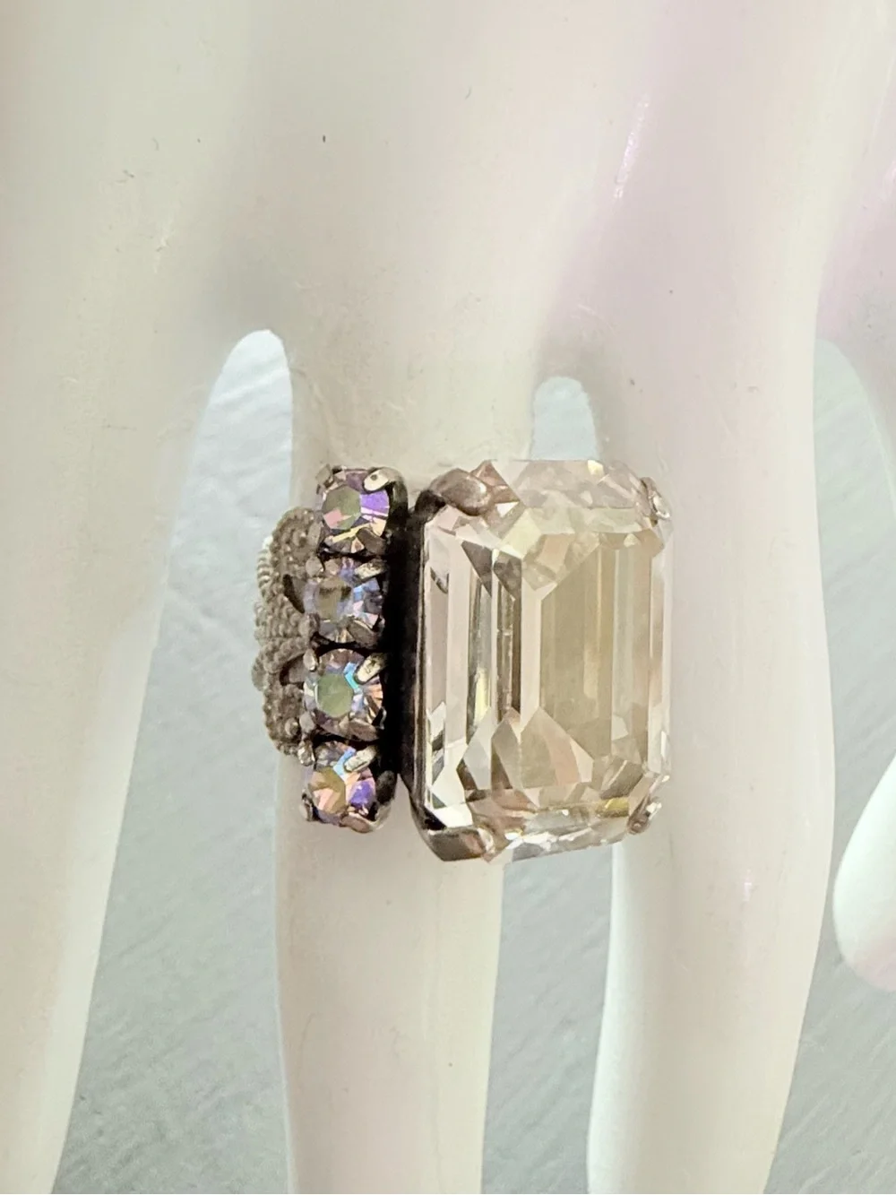 Sorrelli Clear Emerald-Cut Crystal Ring Aurora Accents 7 Adjustable